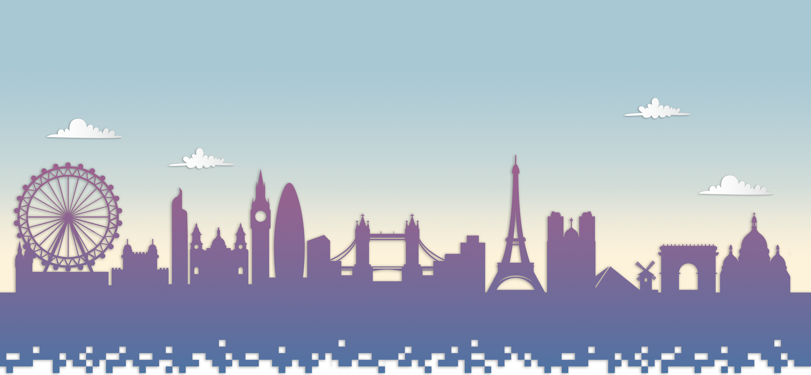 skyline internationale mêlant monuments de différents pays